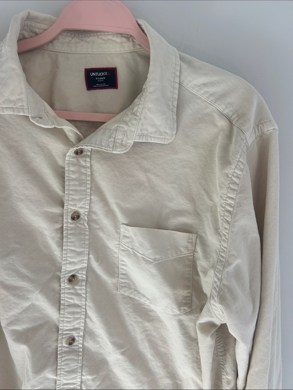 UNTUCKit Men’s Corduroy Cream Button Down Size XL Caprone